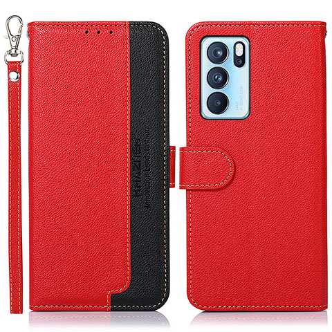 Custodia Portafoglio In Pelle Cover con Supporto A09D per Oppo Reno6 Pro 5G India Rosso