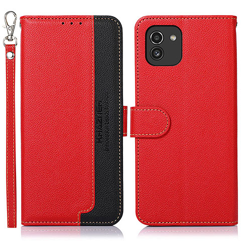 Custodia Portafoglio In Pelle Cover con Supporto A09D per Samsung Galaxy A03 Rosso