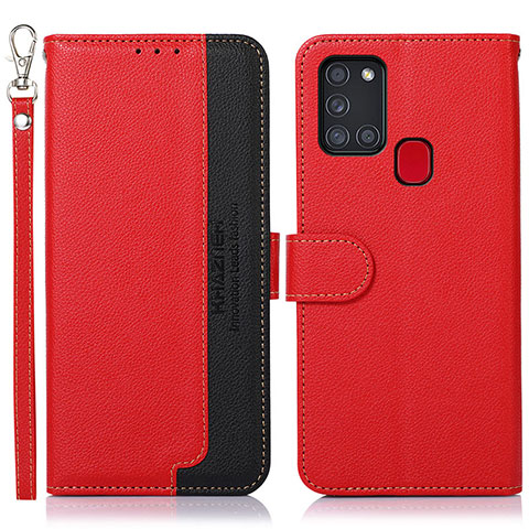 Custodia Portafoglio In Pelle Cover con Supporto A09D per Samsung Galaxy A21s Rosso