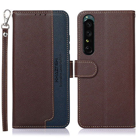 Custodia Portafoglio In Pelle Cover con Supporto A09D per Sony Xperia 1 V Marrone