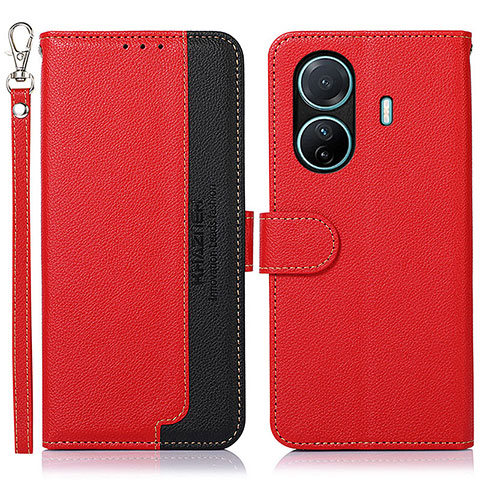 Custodia Portafoglio In Pelle Cover con Supporto A09D per Vivo T1 Pro 5G Rosso