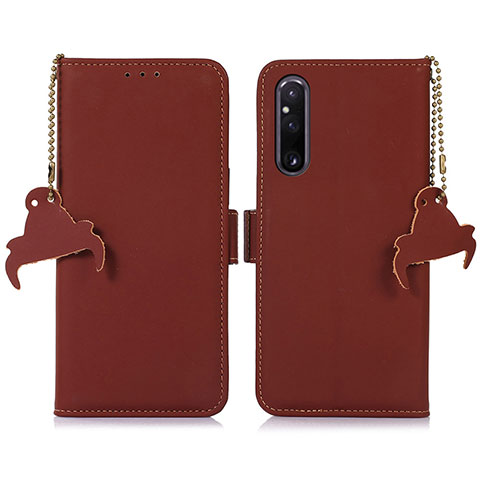 Custodia Portafoglio In Pelle Cover con Supporto A11D per Sony Xperia 1 V Marrone