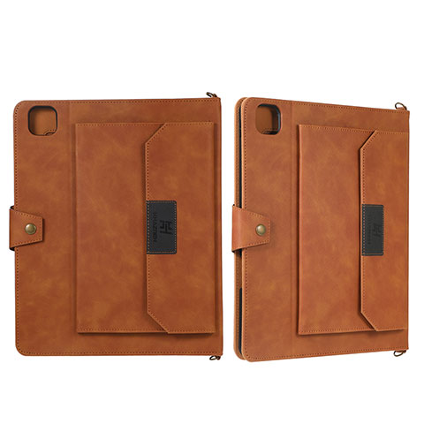 Custodia Portafoglio In Pelle Cover con Supporto AD1 per Apple iPad Pro 12.9 (2020) Marrone