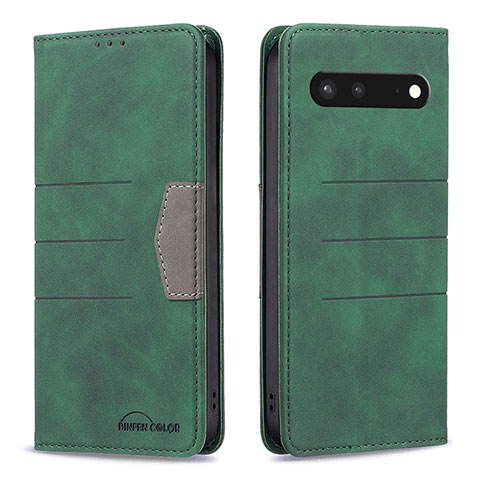 Custodia Portafoglio In Pelle Cover con Supporto B01F per Google Pixel 7 5G Verde