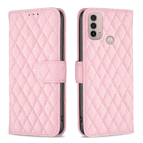 Custodia Portafoglio In Pelle Cover con Supporto B01F per Motorola Moto E20 Rosa