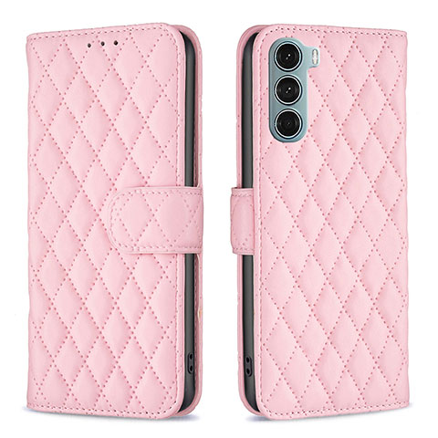 Custodia Portafoglio In Pelle Cover con Supporto B01F per Motorola Moto G200 5G Rosa