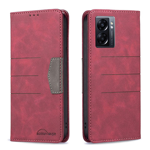 Custodia Portafoglio In Pelle Cover con Supporto B01F per Oppo A57 5G Rosso