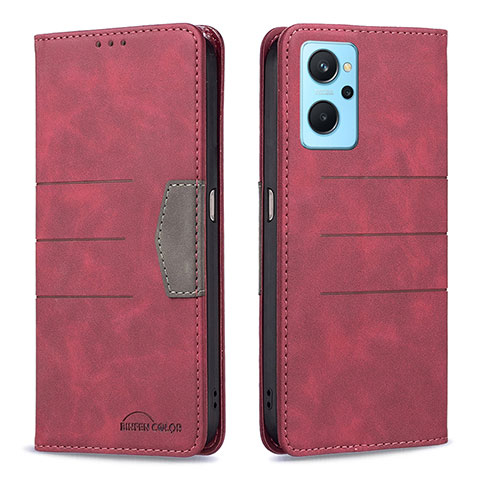 Custodia Portafoglio In Pelle Cover con Supporto B01F per Oppo A96 4G Rosso