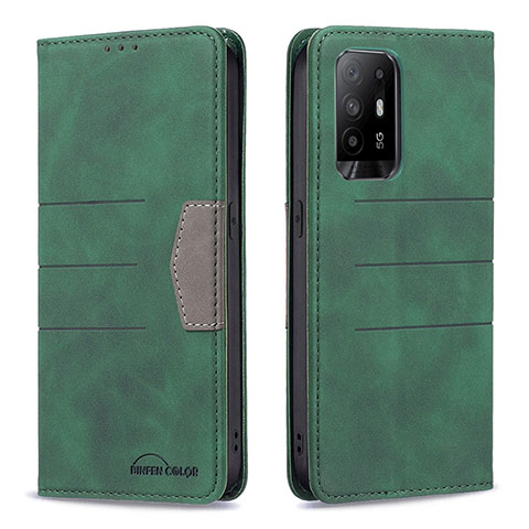 Custodia Portafoglio In Pelle Cover con Supporto B01F per Oppo F19 Pro+ Plus 5G Verde