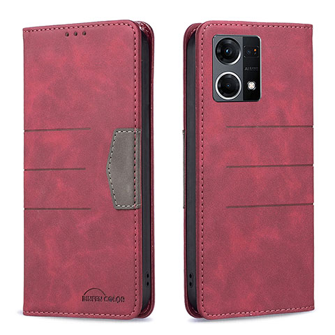 Custodia Portafoglio In Pelle Cover con Supporto B01F per Oppo F21s Pro 4G Rosso