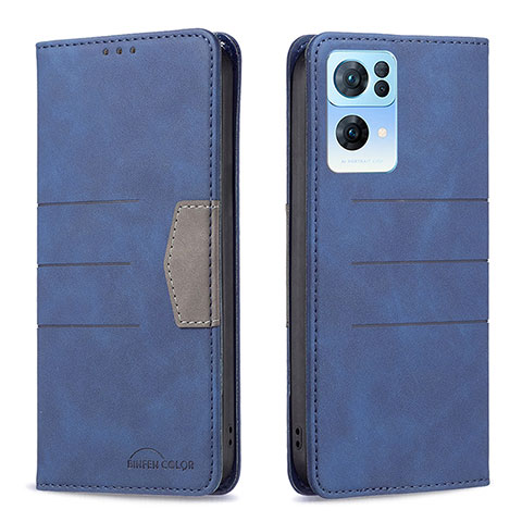 Custodia Portafoglio In Pelle Cover con Supporto B01F per Oppo Reno7 Pro 5G Blu