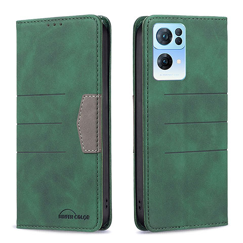 Custodia Portafoglio In Pelle Cover con Supporto B01F per Oppo Reno7 Pro 5G Verde