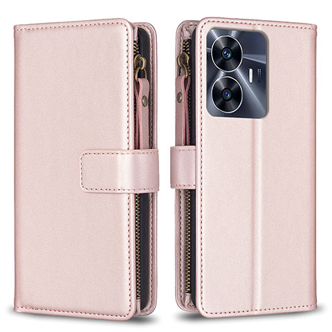 Custodia Portafoglio In Pelle Cover con Supporto B01F per Realme C55 Oro Rosa