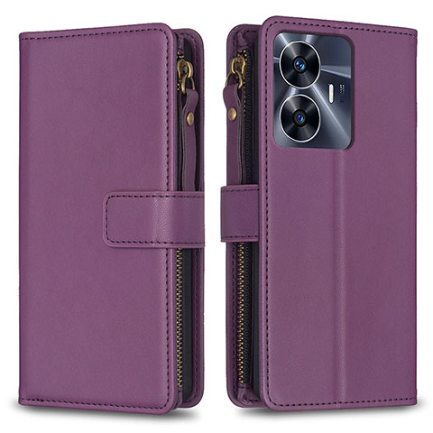 Custodia Portafoglio In Pelle Cover con Supporto B01F per Realme C55 Viola