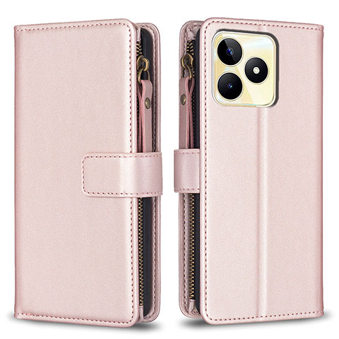 Custodia Portafoglio In Pelle Cover con Supporto B01F per Realme C67 Rosa