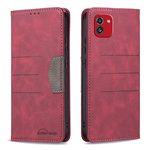 Custodia Portafoglio In Pelle Cover con Supporto B01F per Samsung Galaxy A03 Rosso