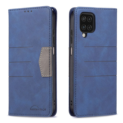 Custodia Portafoglio In Pelle Cover con Supporto B01F per Samsung Galaxy A12 Blu