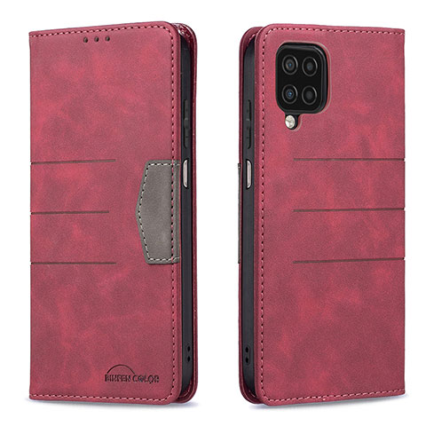 Custodia Portafoglio In Pelle Cover con Supporto B01F per Samsung Galaxy A12 Rosso