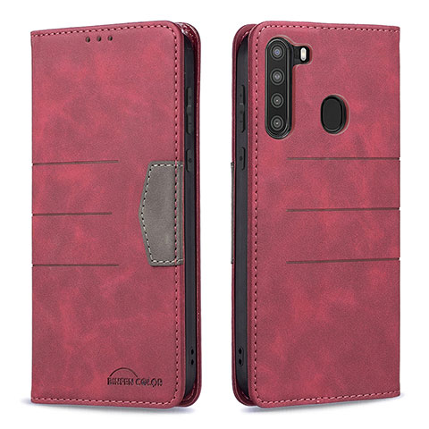 Custodia Portafoglio In Pelle Cover con Supporto B01F per Samsung Galaxy A21 Rosso