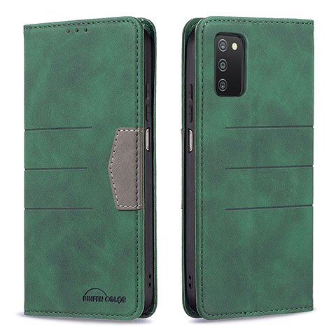 Custodia Portafoglio In Pelle Cover con Supporto B01F per Samsung Galaxy F02S SM-E025F Verde