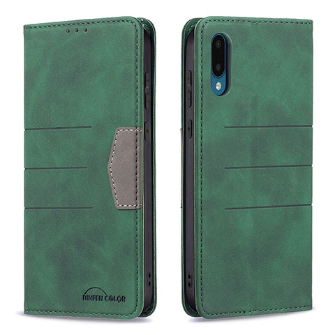 Custodia Portafoglio In Pelle Cover con Supporto B01F per Samsung Galaxy M02 Verde