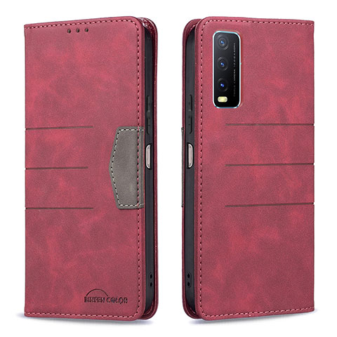 Custodia Portafoglio In Pelle Cover con Supporto B01F per Vivo Y12G Rosso