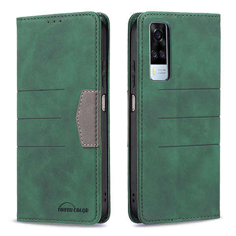 Custodia Portafoglio In Pelle Cover con Supporto B01F per Vivo Y51 (2021) Verde