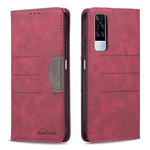 Custodia Portafoglio In Pelle Cover con Supporto B01F per Vivo Y53s 4G Rosso