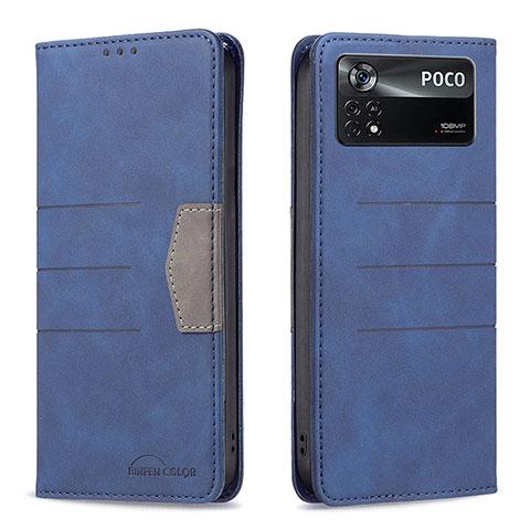 Custodia Portafoglio In Pelle Cover con Supporto B01F per Xiaomi Poco X4 Pro 5G Blu