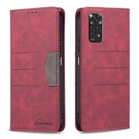 Custodia Portafoglio In Pelle Cover con Supporto B01F per Xiaomi Redmi Note 11 4G (2022) Rosso