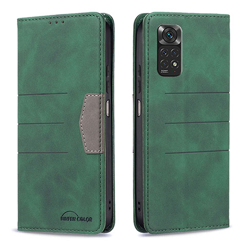 Custodia Portafoglio In Pelle Cover con Supporto B01F per Xiaomi Redmi Note 11 4G (2022) Verde