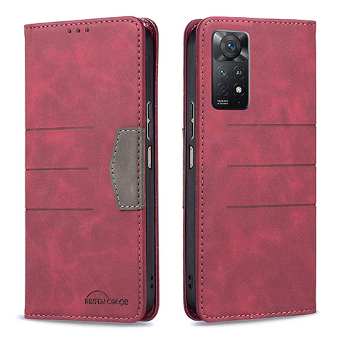 Custodia Portafoglio In Pelle Cover con Supporto B01F per Xiaomi Redmi Note 12 Pro 4G Rosso