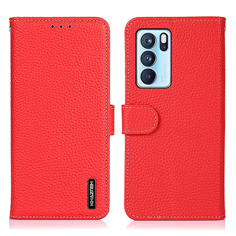 Custodia Portafoglio In Pelle Cover con Supporto B01H per Oppo Reno6 Pro 5G India Rosso