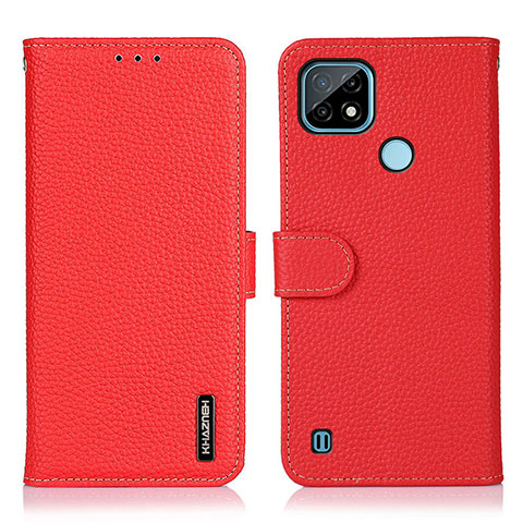 Custodia Portafoglio In Pelle Cover con Supporto B01H per Realme C21 Rosso