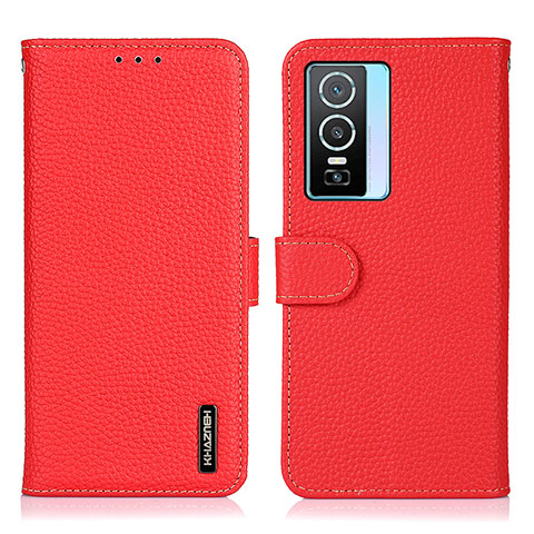 Custodia Portafoglio In Pelle Cover con Supporto B01H per Vivo Y76s 5G Rosso