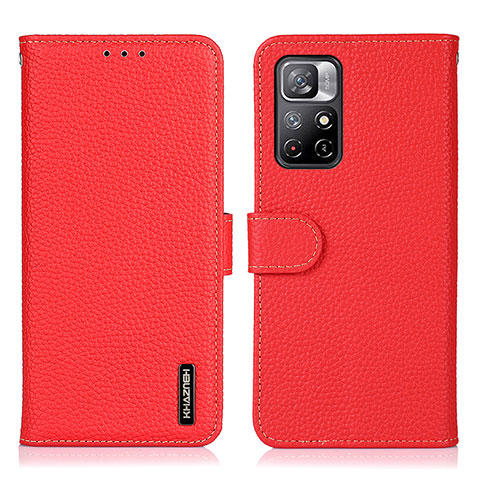 Custodia Portafoglio In Pelle Cover con Supporto B01H per Xiaomi Poco M4 Pro 5G Rosso