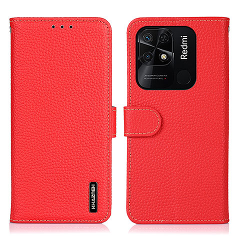 Custodia Portafoglio In Pelle Cover con Supporto B01H per Xiaomi Redmi 10 India Rosso