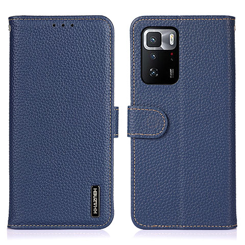 Custodia Portafoglio In Pelle Cover con Supporto B01H per Xiaomi Redmi Note 10 Pro 5G Blu