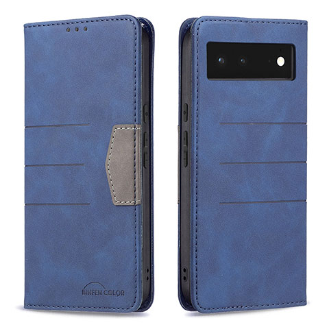 Custodia Portafoglio In Pelle Cover con Supporto B02F per Google Pixel 6 5G Blu