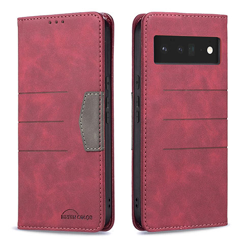 Custodia Portafoglio In Pelle Cover con Supporto B02F per Google Pixel 6 Pro 5G Rosso