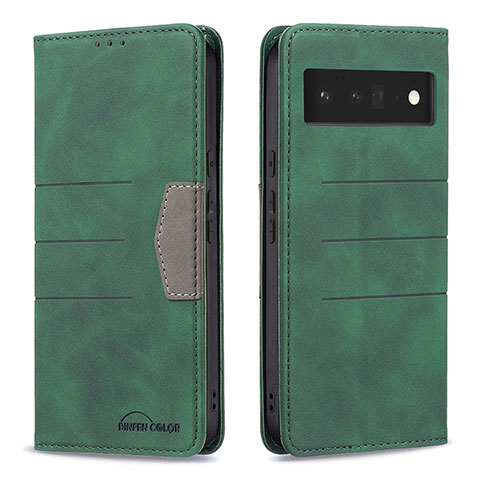 Custodia Portafoglio In Pelle Cover con Supporto B02F per Google Pixel 6 Pro 5G Verde