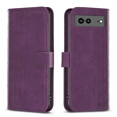 Custodia Portafoglio In Pelle Cover con Supporto B02F per Google Pixel 7a 5G Viola