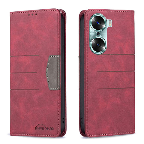 Custodia Portafoglio In Pelle Cover con Supporto B02F per Huawei Honor 60 5G Rosso