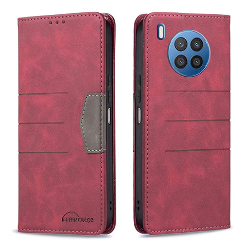 Custodia Portafoglio In Pelle Cover con Supporto B02F per Huawei Nova 8i Rosso