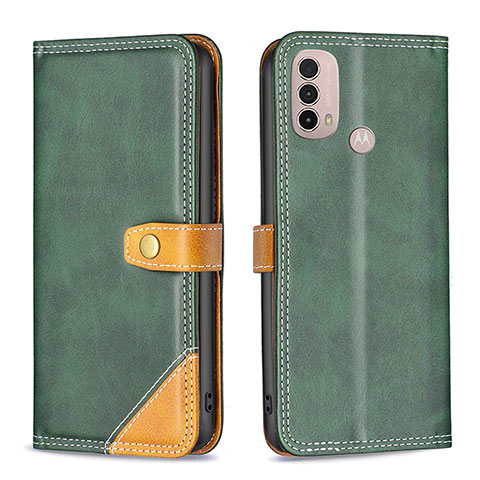 Custodia Portafoglio In Pelle Cover con Supporto B02F per Motorola Moto E30 Verde