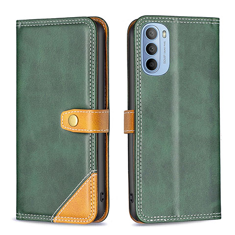 Custodia Portafoglio In Pelle Cover con Supporto B02F per Motorola Moto G31 Verde