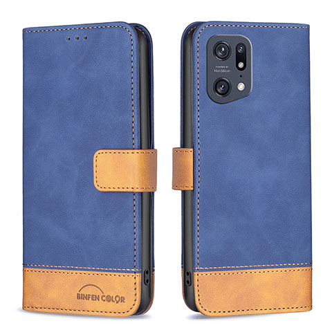 Custodia Portafoglio In Pelle Cover con Supporto B02F per Oppo Find X5 Pro 5G Blu