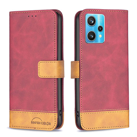 Custodia Portafoglio In Pelle Cover con Supporto B02F per Realme 9 Pro+ Plus 5G Rosso