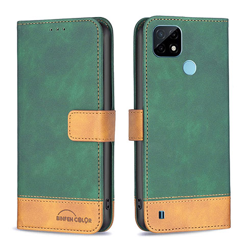 Custodia Portafoglio In Pelle Cover con Supporto B02F per Realme C21 Verde