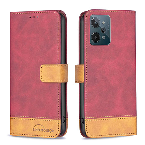 Custodia Portafoglio In Pelle Cover con Supporto B02F per Realme C31 Rosso